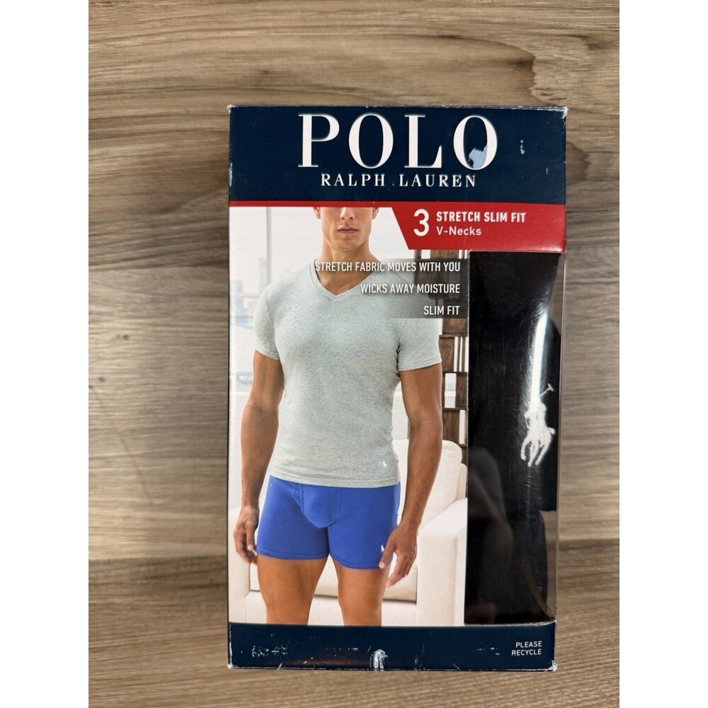 3 Pack Polo Ralph Lauren Classic Fit VNeck Shirt BLACK Size Men’s Med New In Box